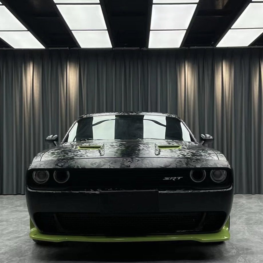 Ravoony Plus 3D Ghost Camouflage Black Vinyl Wrap Dodge Challenger Wrap