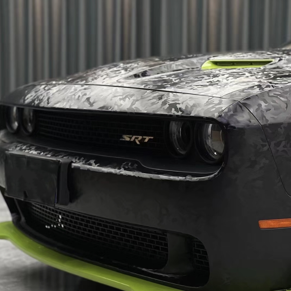 Ravoony Plus 3D Ghost Camouflage Black Vinyl Wrap Dodge Challenger Wrap