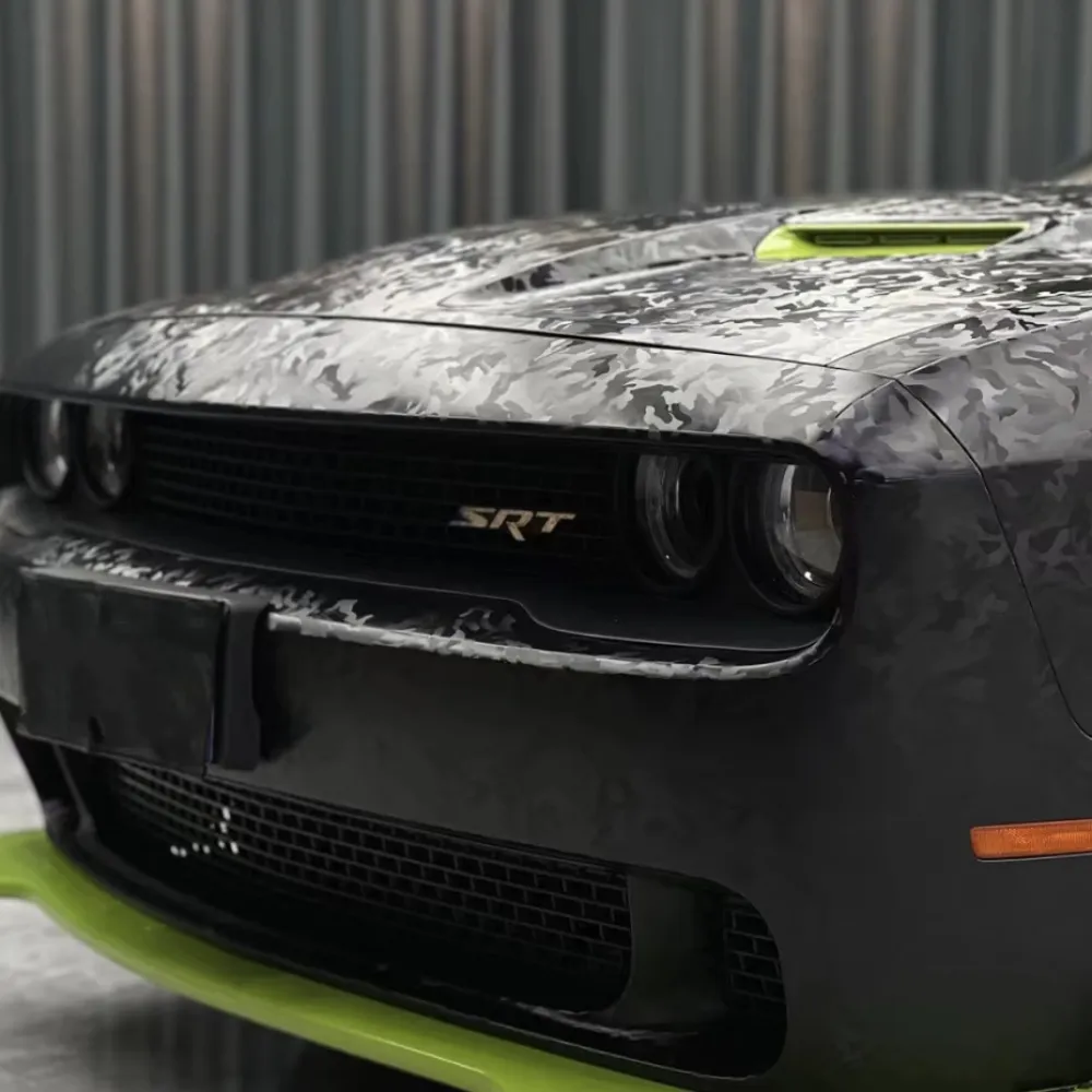 Ravoony Plus 3D Ghost Camouflage Black Vinyl Wrap Dodge Challenger Wrap