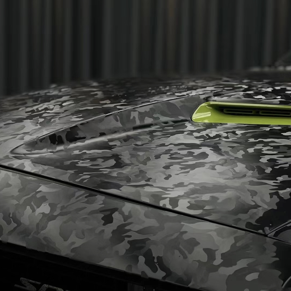Ravoony Plus 3D Ghost Camouflage Black Vinyl Wrap Dodge Challenger Wrap