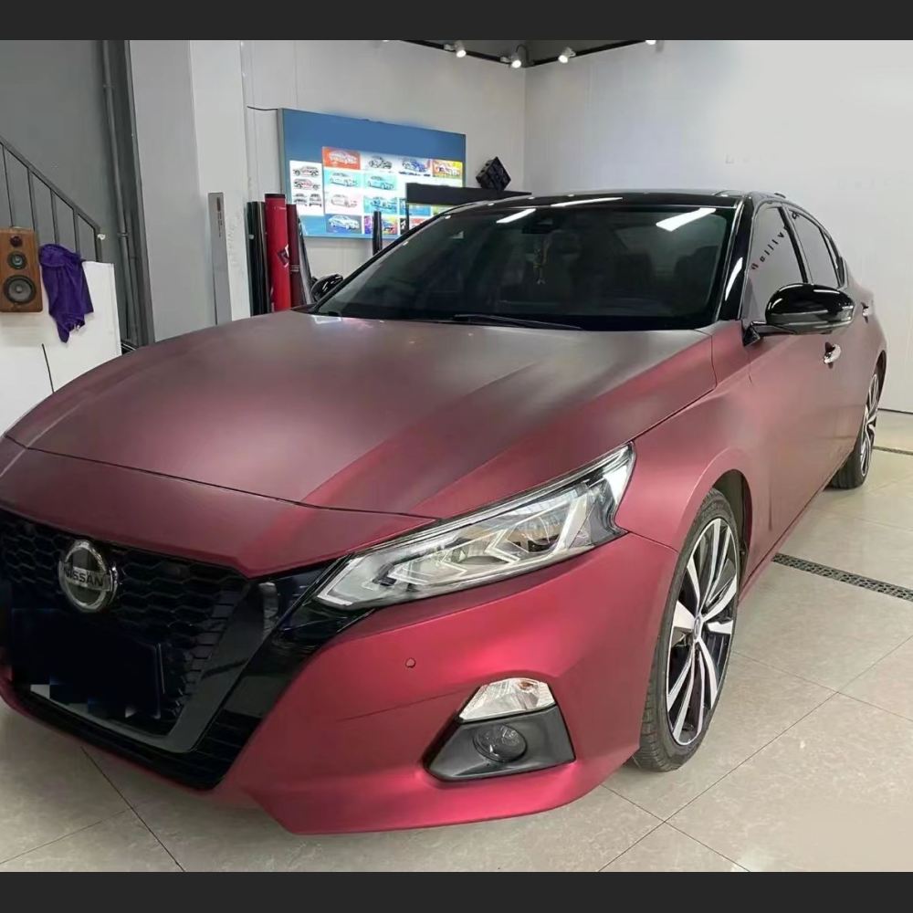Ravoony Plus Matte Chrome Romanee Red Vinyl Car Wrap Nissan Altima Wrap