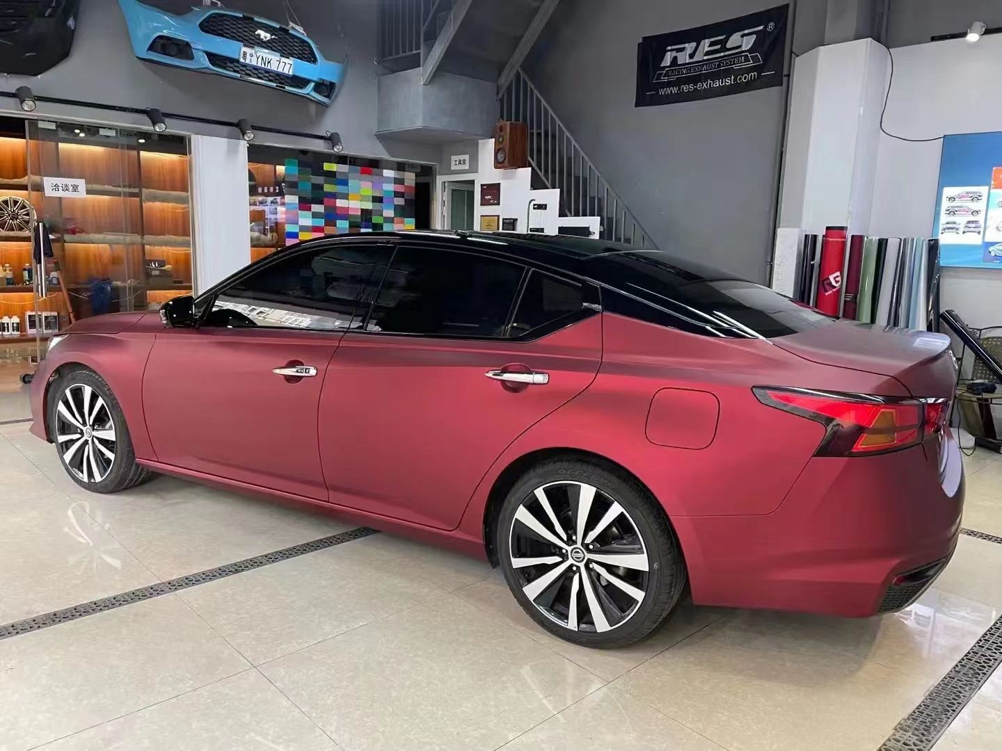 Ravoony Plus PET Matte Chrome Romanee Red Vinyl Car Wrap Nissan Altima Wrap