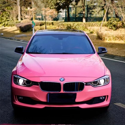 Ravoony Plus PET Glossy Princess Pink Vinyl Car Wrap BMW 3 Series Wrap 02