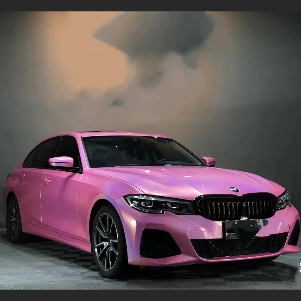 Ravoony Plus Glossy Laser Pink Car Vinyl Wrap BMW 3 Series Wrap