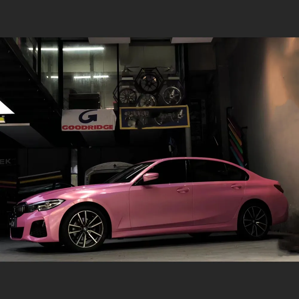 Ravoony Plus Glossy Laser Pink Car Vinyl Wrap BMW 3 Series Wrap