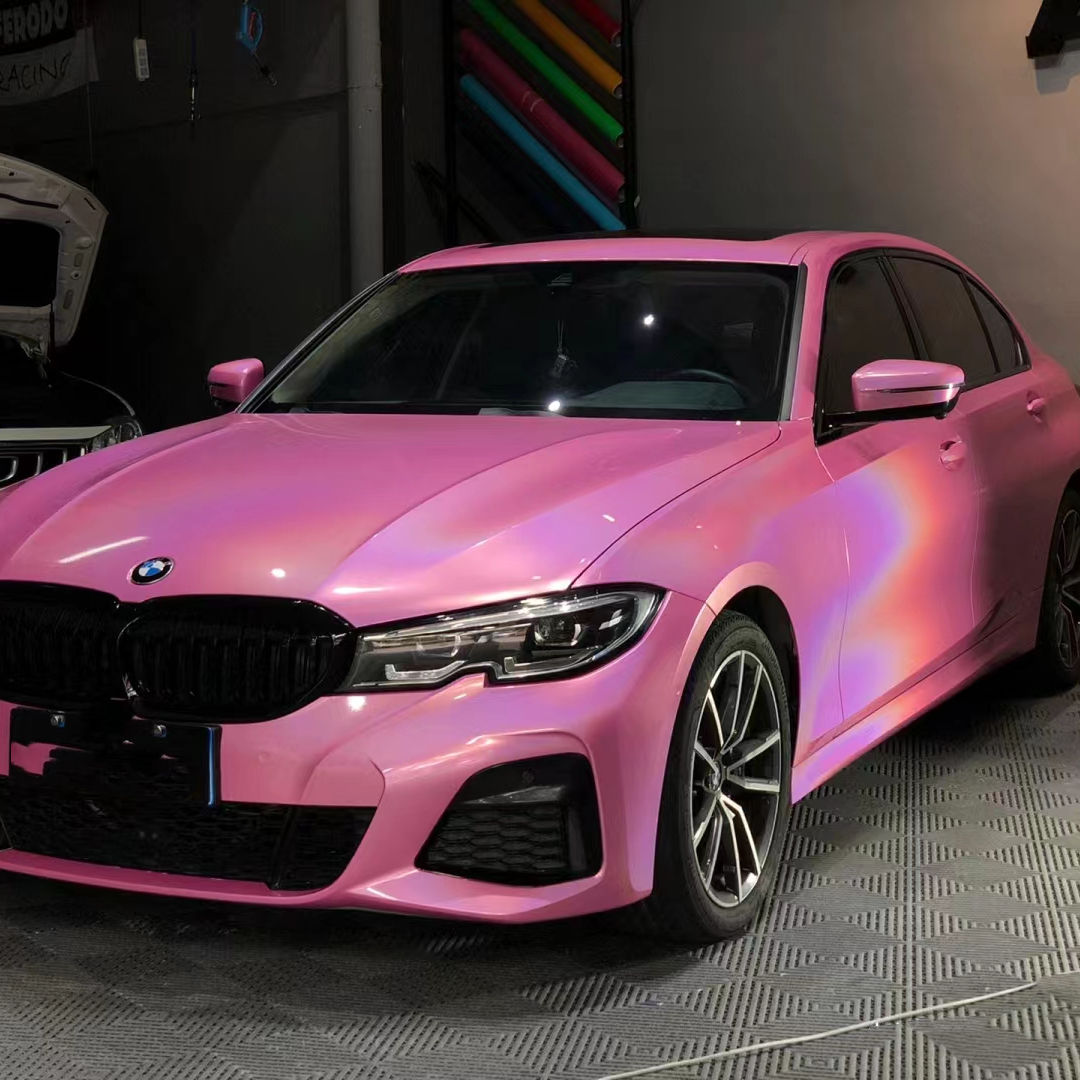 Ravoony Plus Glossy Laser Pink Car Vinyl Wrap BMW 3 Series Wrap