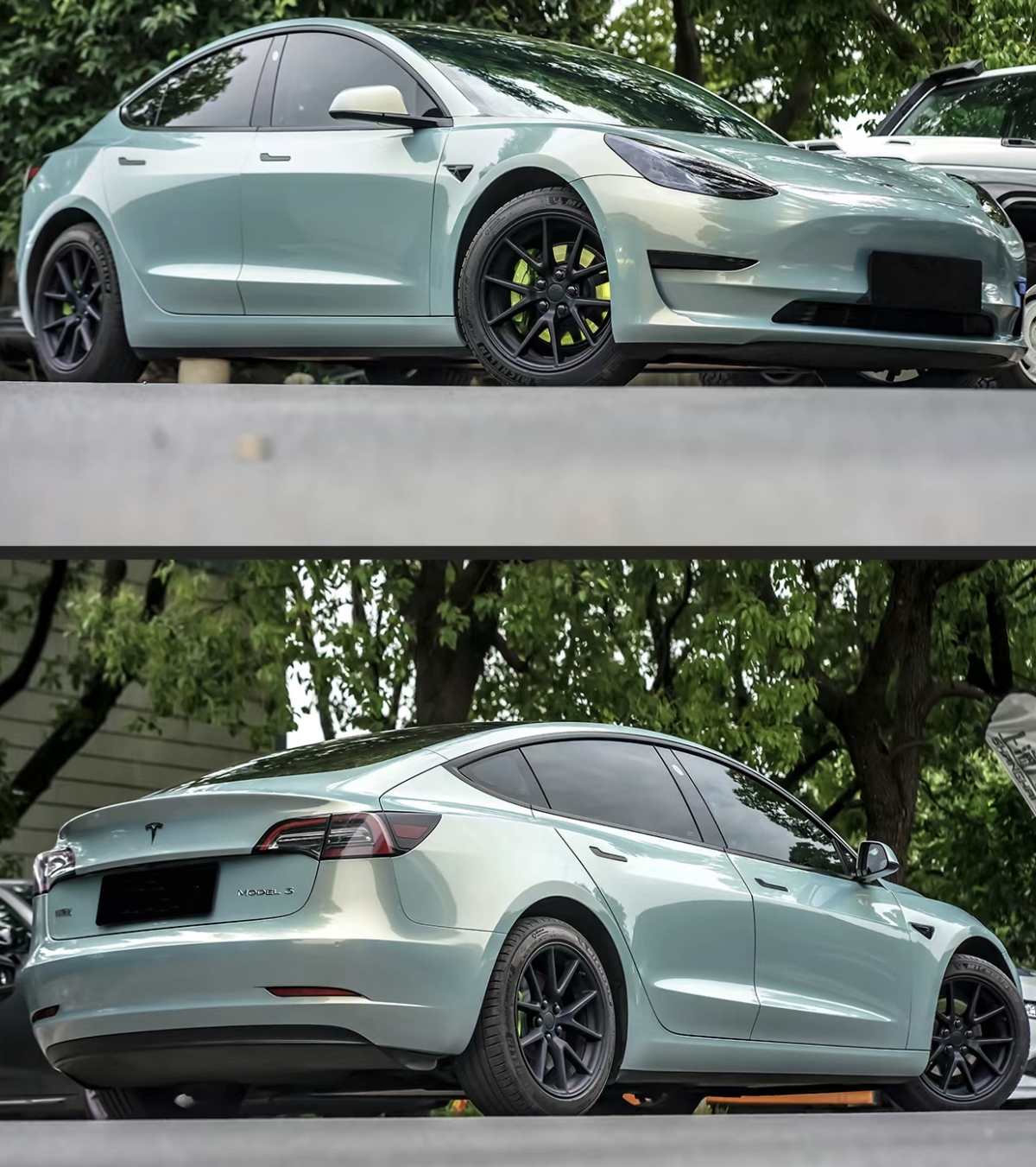 Tesla Model 3 Wrap,Best Ravoony Twin Candy Green Gold Car Vinyl Wrap Tesla Model 3 Wrap