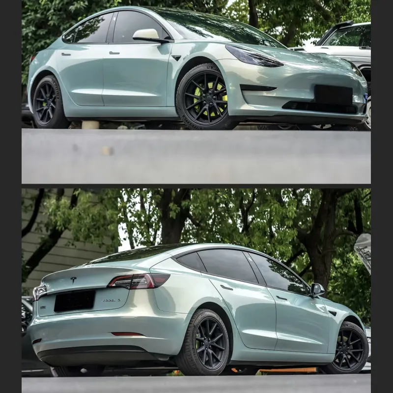 Ravoony Plus Twin Candy Green Gold Car Wrap Tesla Model 3 Wrap