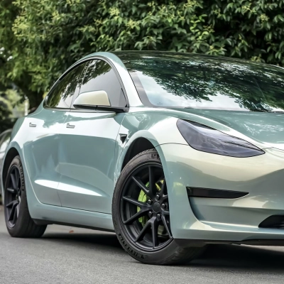 Ravoony Plus Twin Candy Green Gold Car Wrap Tesla Model 3 Wrap 02