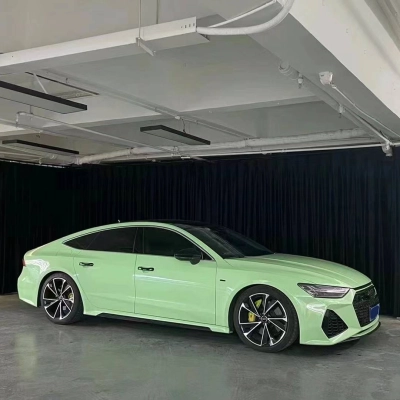 Ravoony Plus PET Ferrari Gloss Moss Green Vinyl Car Wrap Audi A7 Wrap 02