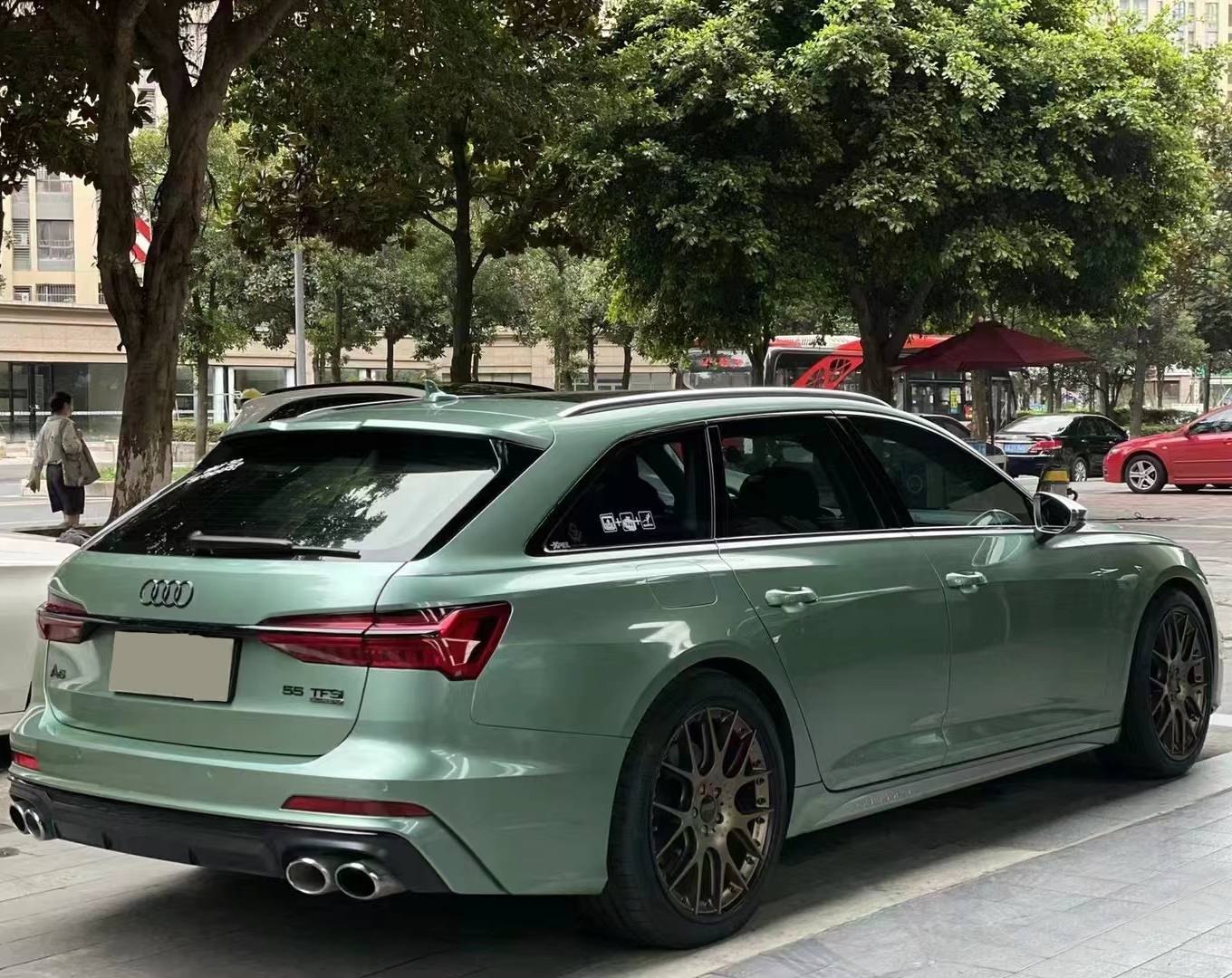 Ravoony Plus Ferrari Gloss Verde Francesca Green Vinyl Car Wrap Audi A6 Wrap