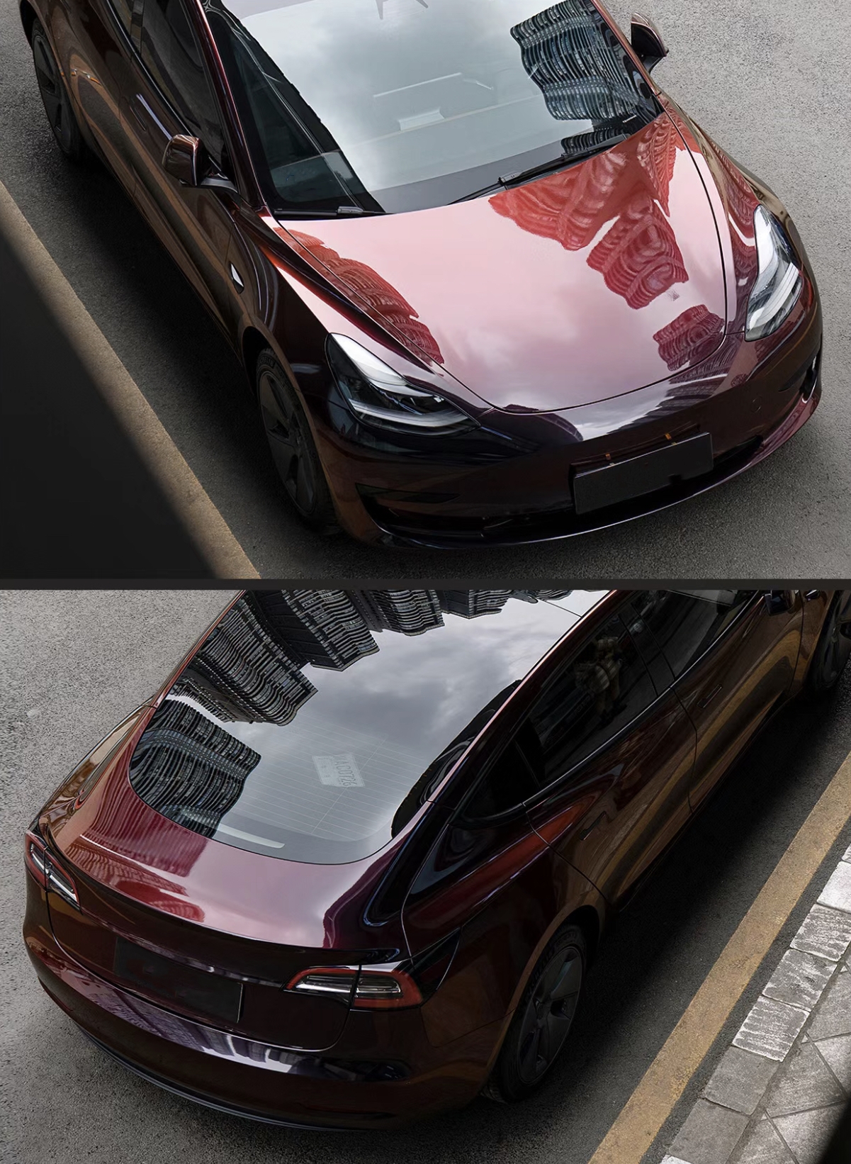 Ravoony Plus Glossy Diamond Black Red Vinyl Car Wrap Tesla Model 3 Wrap