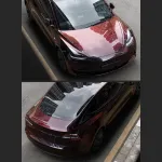 Ravoony Plus Glossy Diamond Black Red Vinyl Car Wrap Tesla Model 3 Wrap