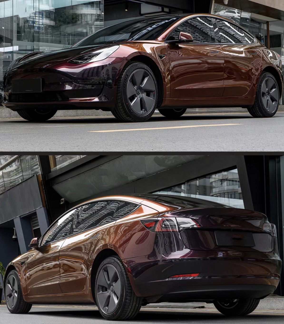 Ravoony Plus Glossy Diamond Black Red Vinyl Car Wrap Tesla Model 3 Wrap