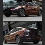 Ravoony Plus Glossy Diamond Black Red Vinyl Car Wrap Tesla Model 3 Wrap
