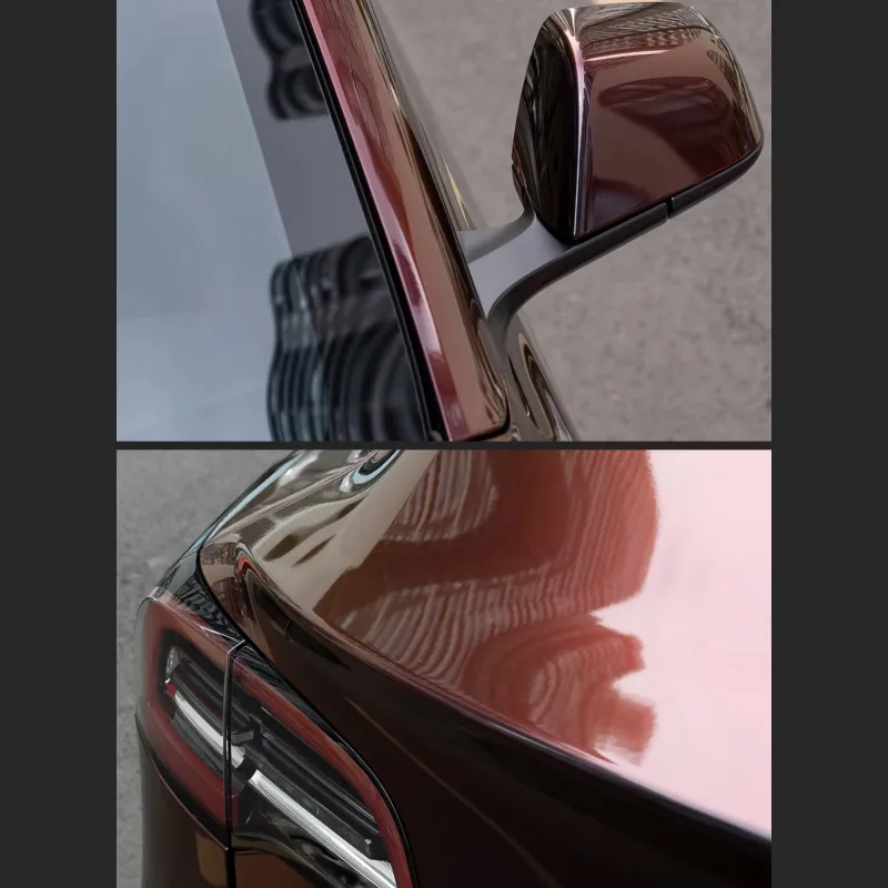 Ravoony Plus Glossy Diamond Black Red Vinyl Car Wrap Tesla Model 3 Wrap
