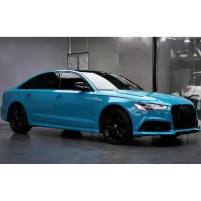 Ravoony Plus Glossy Miami Blue Vinyl Wrap Audi A6 Wrap 02