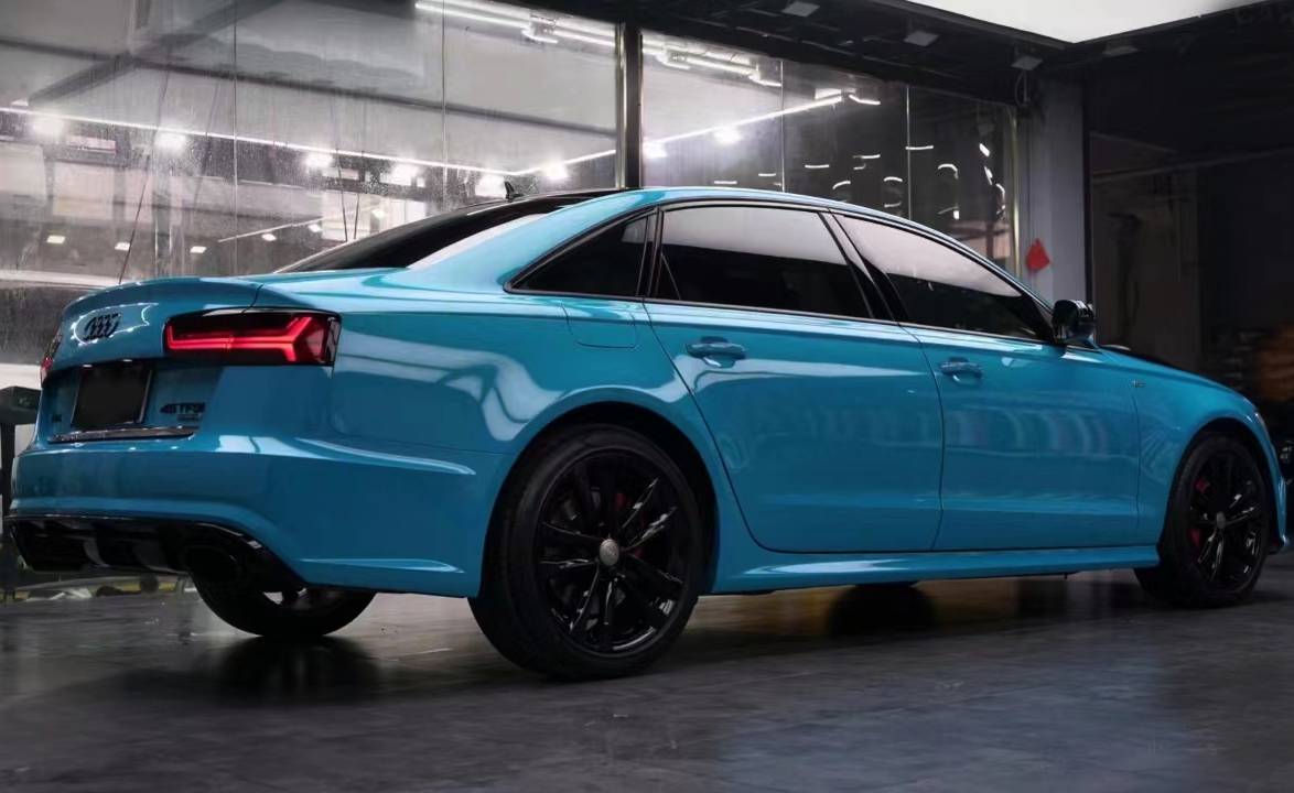 Ravoony Plus PET Glossy Miami Blue Vinyl Wrap Audi A6 Wrap