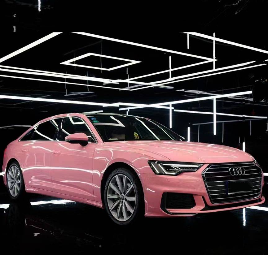 Ravoony Plus PET Glossy Crystal Peach Pink Car Vinyl Wrap Audi A6 Wrap