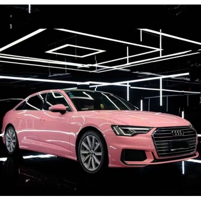 Ravoony Plus PET Glossy Crystal Peach Pink Car Vinyl Wrap Audi A6 Wrap 02