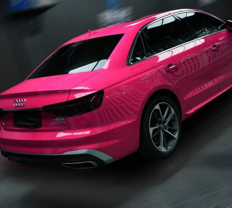 Ravoony Plus PET Glossy Crystal Rose Red Vinyl Car Wrap Audi A4L Wrap