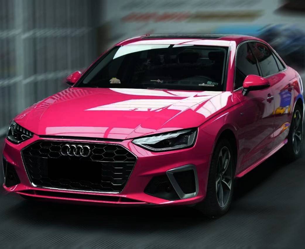 Ravoony Plus PET Glossy Crystal Rose Red Vinyl Car Wrap Audi A4L Wrap