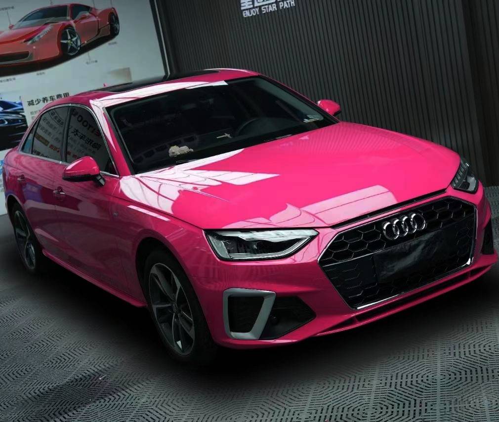 Ravoony Plus PET Glossy Crystal Rose Red Vinyl Car Wrap Audi A4L Wrap