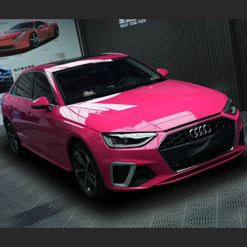 Ravoony Plus Glossy Crystal Rose Red Vinyl Car Wrap Audi A4L Wrap