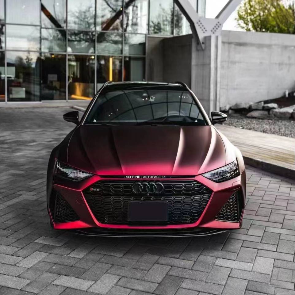 Ravoony Plus PET Matte Chrome Romanee Red Vinyl Car Wrap Audi RS7 Wrap