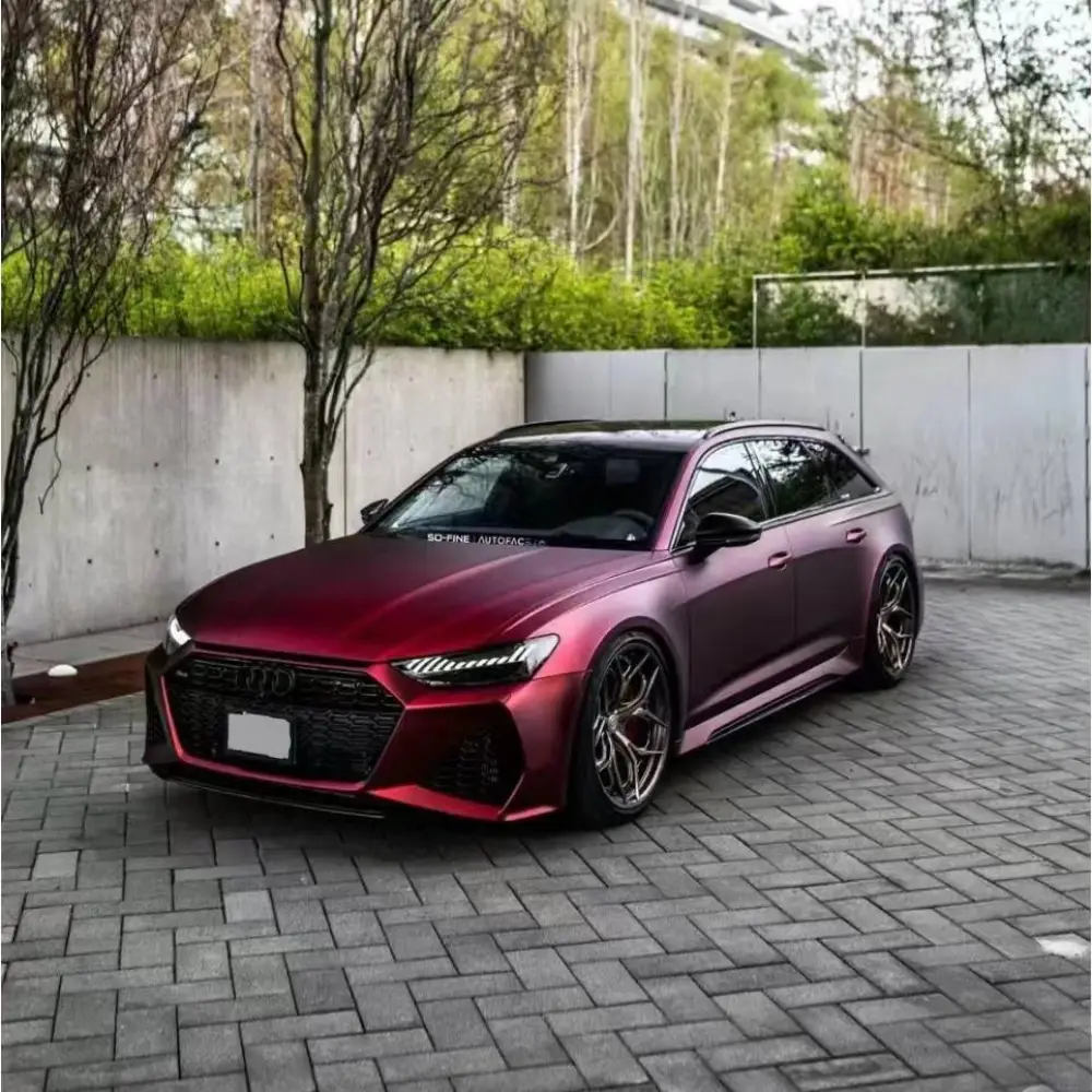 Ravoony Plus Matte Chrome Romanee Red Vinyl Car Wrap Audi RS7 Wrap