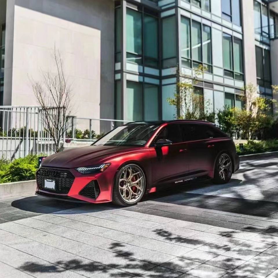 Ravoony Plus PET Matte Chrome Romanee Red Vinyl Car Wrap Audi RS7 Wrap