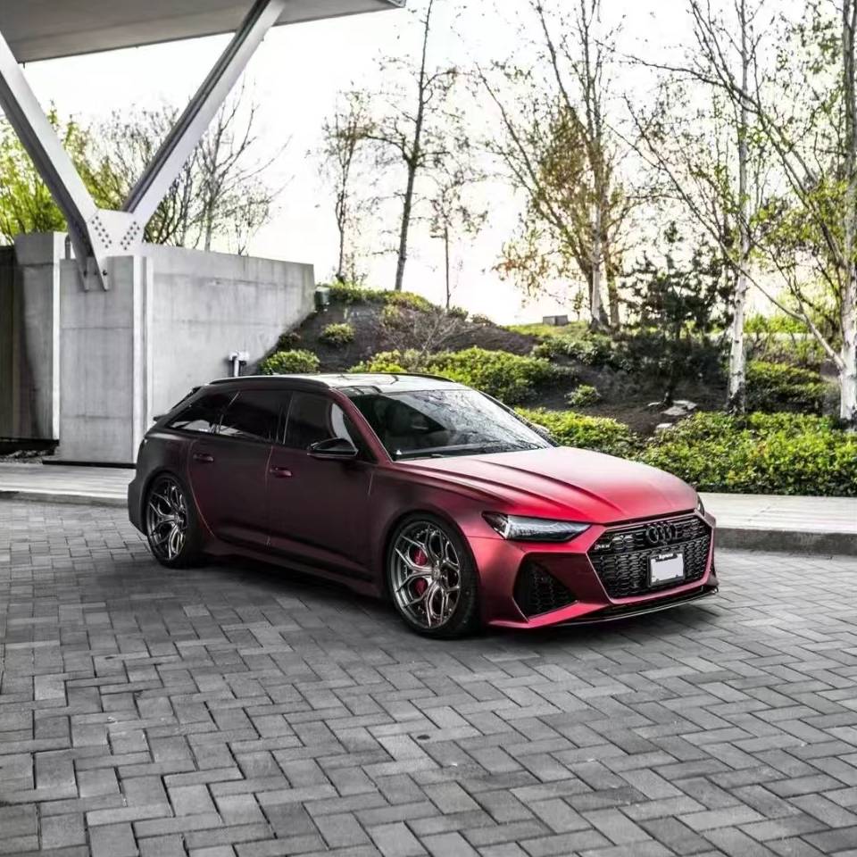 Ravoony Plus PET Matte Chrome Romanee Red Vinyl Car Wrap Audi RS7 Wrap