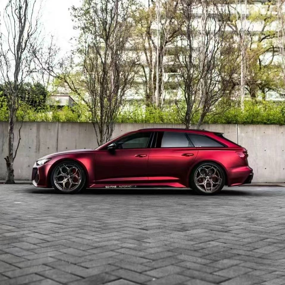 Ravoony Plus PET Matte Chrome Romanee Red Vinyl Car Wrap Audi RS7 Wrap