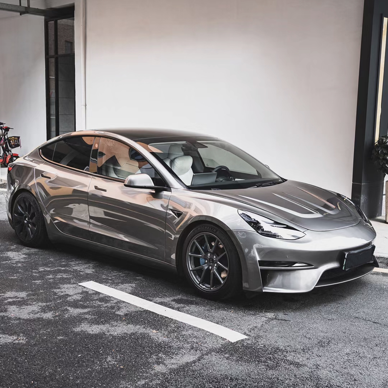 Tesla Model 3 Wrap,Best Ravoony Matte Metallic Silver Glitter Car Wrap Tesla  Model 3 Wrap 