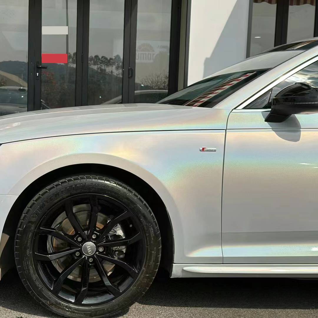 Ravoony Plus Glossy Laser White Car Vinyl Wrap Audi A4 Wrap