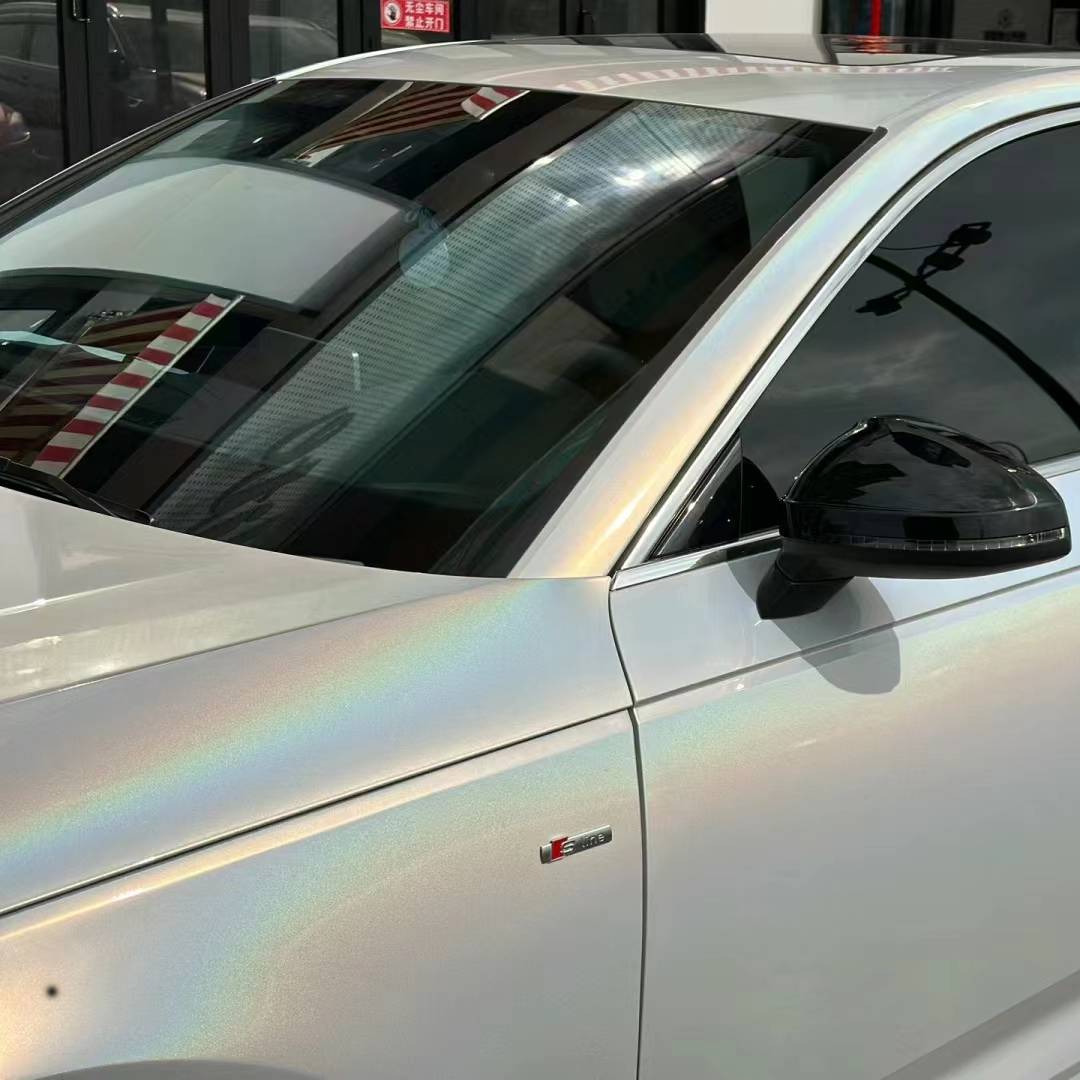 Ravoony Plus Glossy Laser White Car Vinyl Wrap Audi A4 Wrap