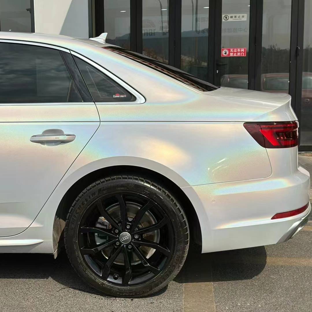 Ravoony Plus Glossy Laser White Car Vinyl Wrap Audi A4 Wrap