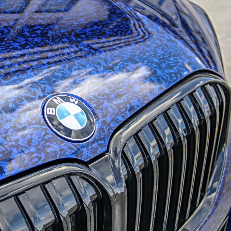 Ravoony Plus PET Glossy Carbon Fiber Forging Blue Vinyl Car Wrap