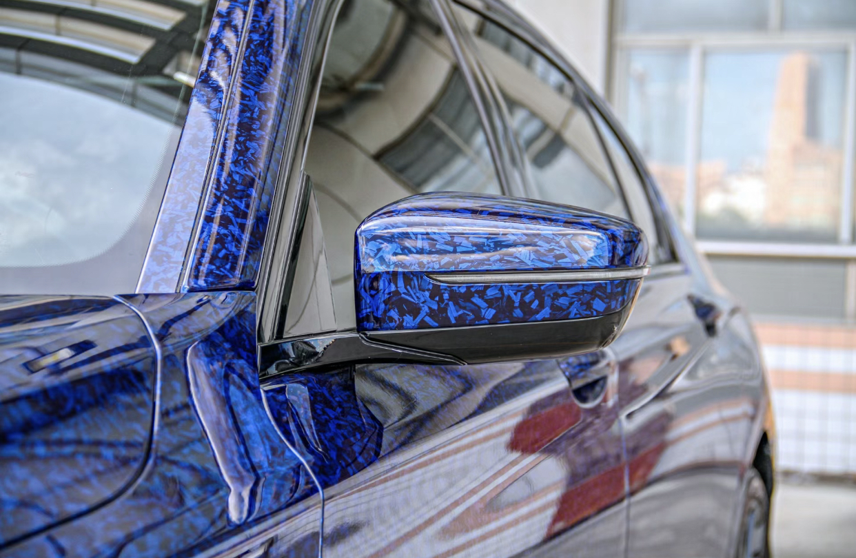 Ravoony Plus PET Glossy Carbon Fiber Forging Blue Vinyl Car Wrap