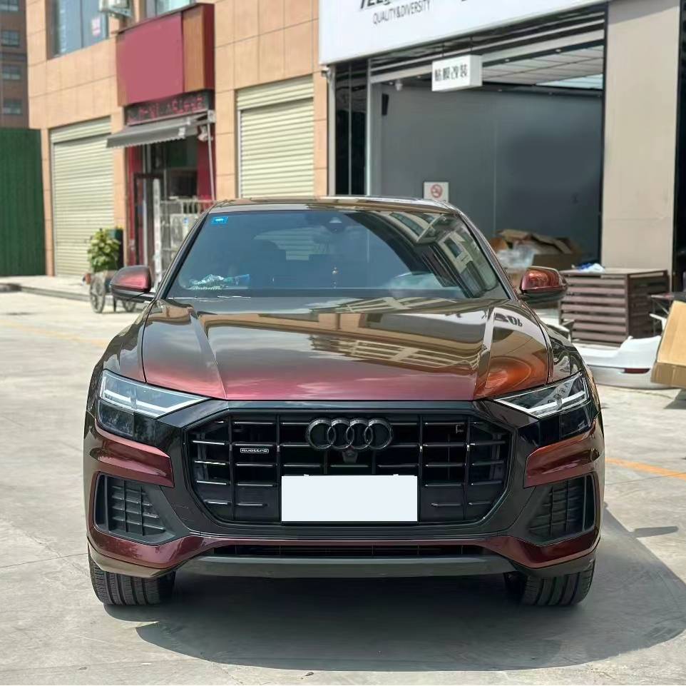 Ravoony Plus Gloss Color Shift Rainbow Drift Black Red Vinyl Wrap Audi Q8 Wrap