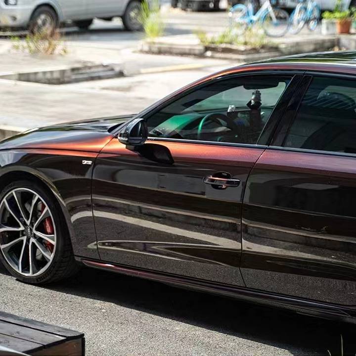 Ravoony Plus Glossy Diamond Black Red Vinyl Car Wrap Audi S4 Wrap