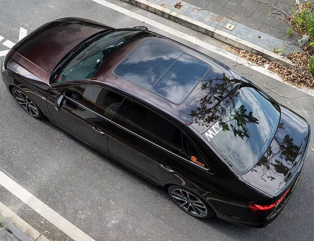 Ravoony Plus Glossy Diamond Black Red Vinyl Car Wrap Audi S4 Wrap