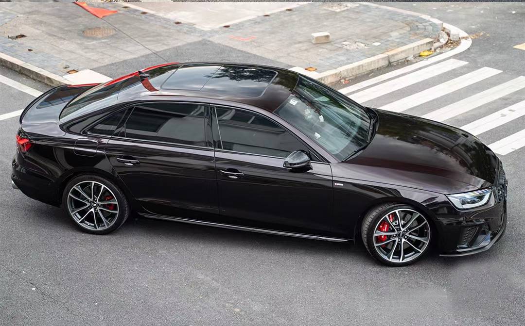 Ravoony Plus Glossy Diamond Black Red Vinyl Car Wrap Audi S4 Wrap