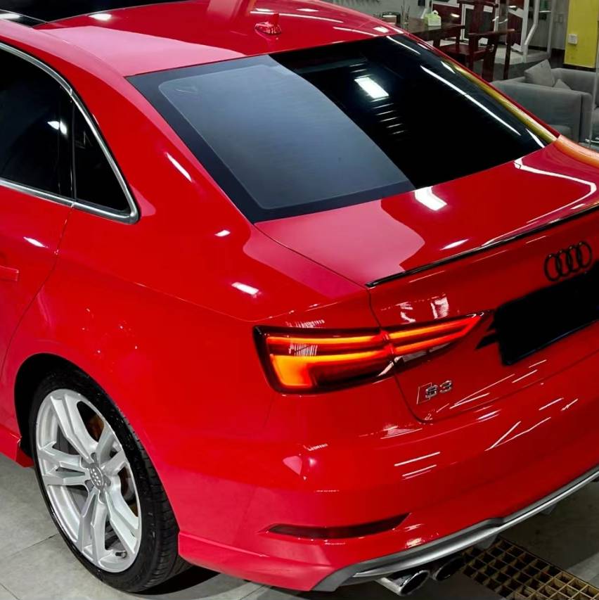 Ravoony Plus PET Porsche Gloss Carmine Red Vinyl Car Audi S3 Wrap