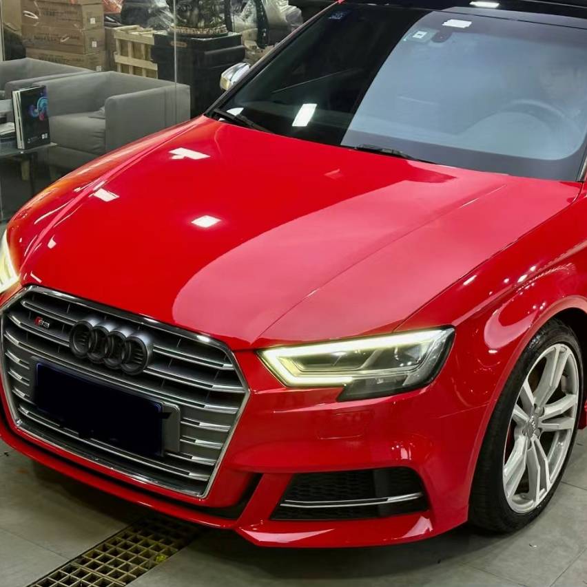 Ravoony Plus PET Porsche Gloss Carmine Red Vinyl Car Audi S3 Wrap