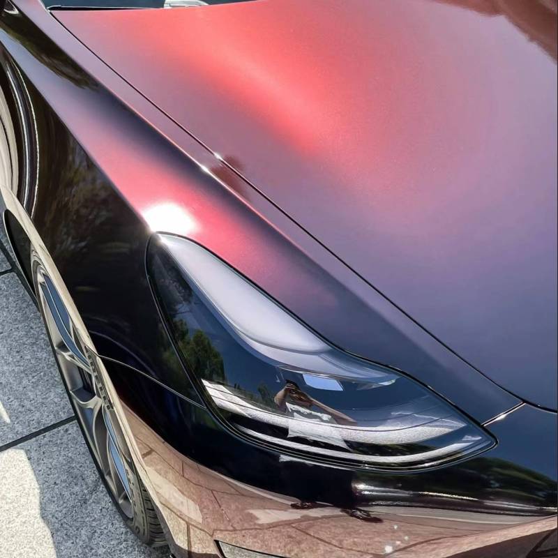 Ravoony Plus Gloss Color Shift Rainbow Drift Black Red Vinyl Wrap Tesla Model 3 Wrap