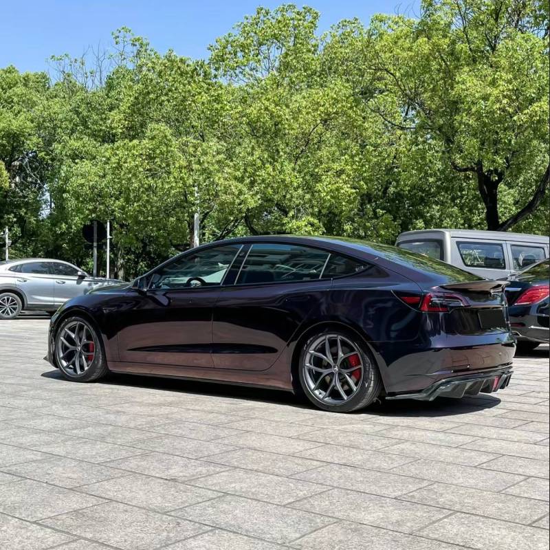 Ravoony Plus Gloss Color Shift Rainbow Drift Black Red Vinyl Wrap Tesla Model 3 Wrap