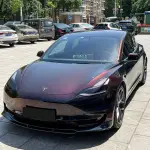 Ravoony Plus Gloss Color Shift Rainbow Drift Black Red Vinyl Wrap Tesla Model 3 Wrap