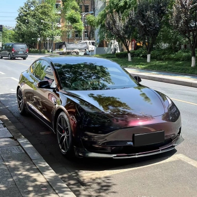 Ravoony Plus Gloss Color Shift Rainbow Drift Black Red Vinyl Wrap Tesla Model 3 Wrap 02
