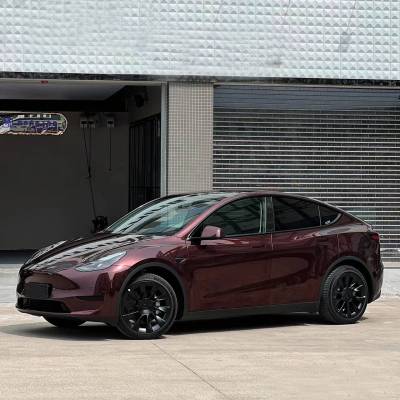 Ravoony Plus Gloss Black Rose Vinyl Wrap Tesla Model Y Wrap 02